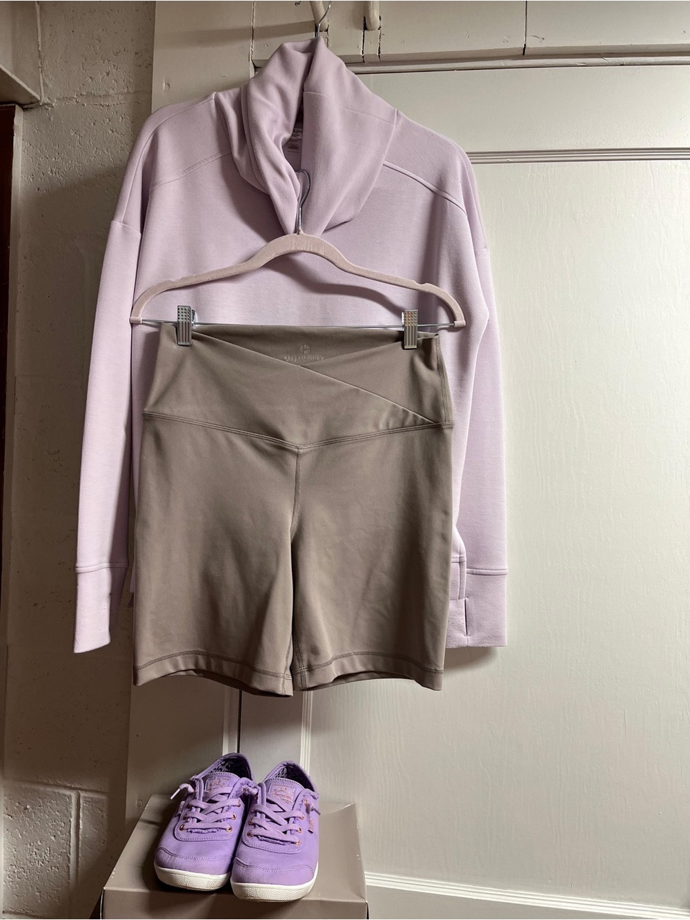 3 pc Lavender Skechers Sneakers/turtleneck/shorts